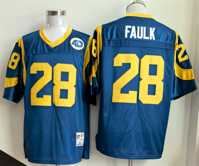 Men's Royal Los Angeles Rams #28 Marshall Faulk Throwback Stitched Football Jersey